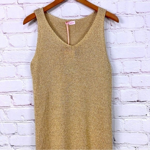 Yunika gold metallic dress swim coverup size small/ medium stretchy Italy vacay - Picture 3 of 12